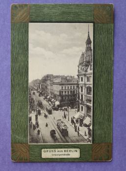 Ansichtskarte AK Gruß aus Berlin 1905-1915 Leipzigerstrasse Straßenbahn Geschäfte Jugendstil Ortsansicht Architektur